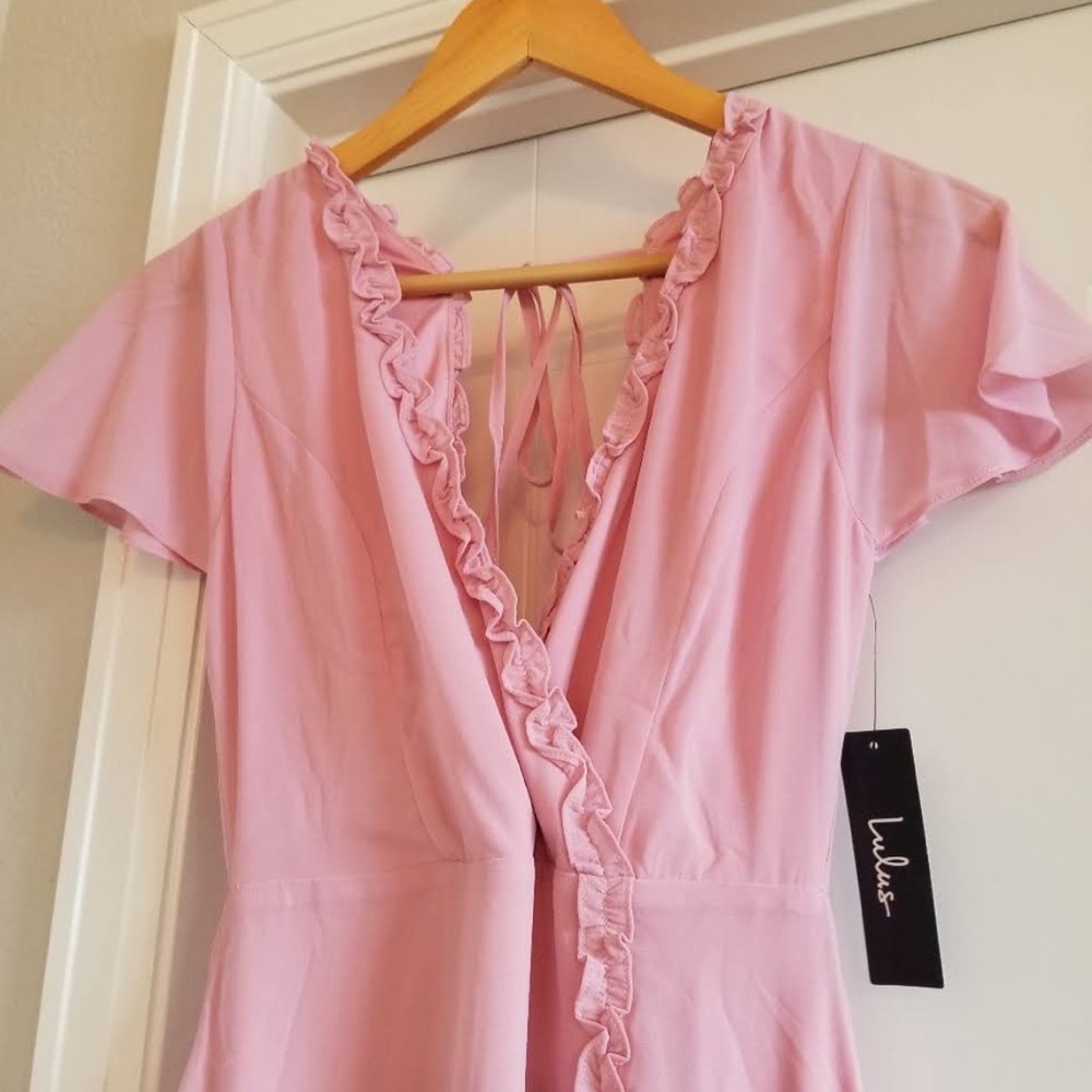 Lulu’s Pink Ruffle Backless Maxi with Slit - Picture 8 of 8